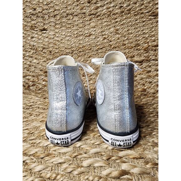 CONVERSE COATED SILVER GLITTER CHUCK TAYLOR ALL STAR KIDS Size 2 Hi Top - Picture 8 of 11